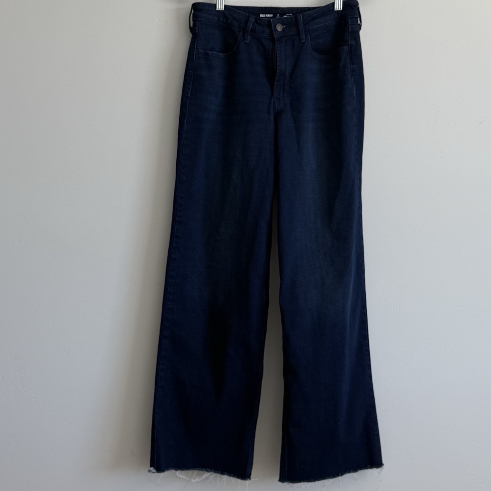 OLD NAVY Women Jeans 8 Tall Dark Blue High Rise WOW Wide Leg Normcore